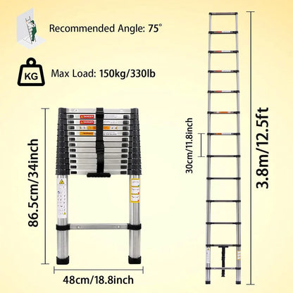Telescopic Extension Ladder 2.6M-5M – Heavy Duty Folding Loft & Straight Ladder, Stainless Steel, Portable & Multi-Purpose Tool
