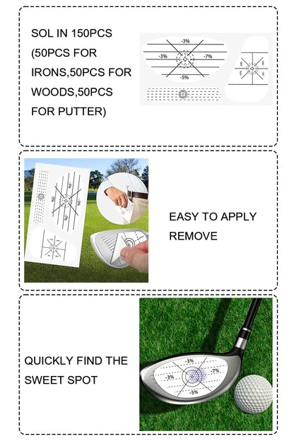 150PCS Golf Club Impact Tape Labels – Stickers for Driver, Woods, Irons & Putter, Swing Practice Training Aids
