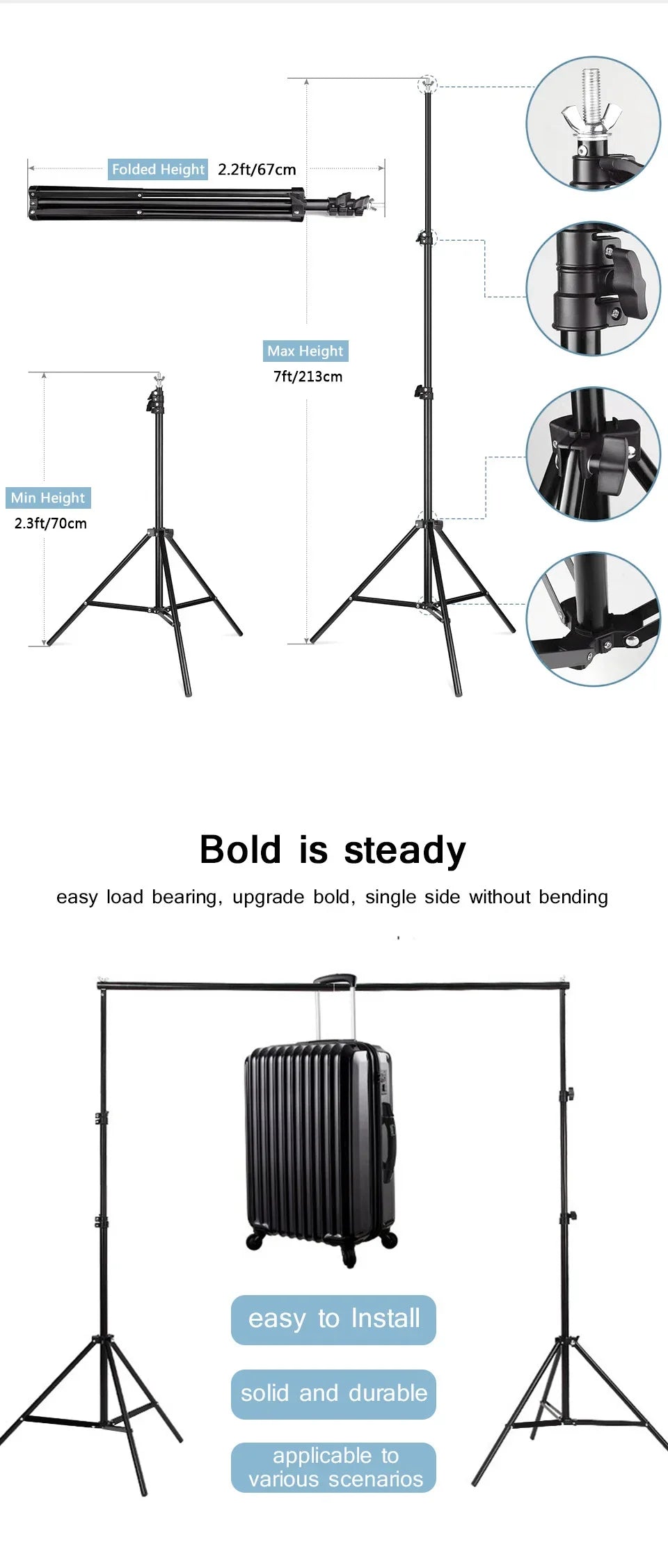 Photography Studio Backdrop Stand — Photo & Video Background Support System Kit