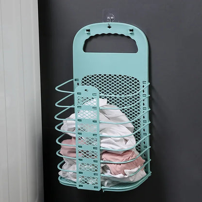Foldable Plastic Laundry Basket – Wall-Mounted Non-Perforated Clothes Storage for Bathroom