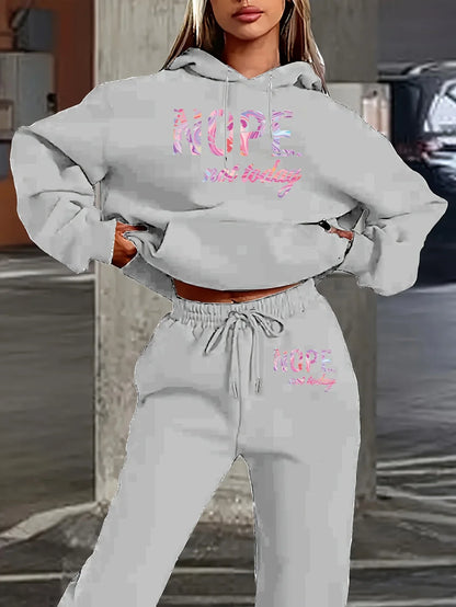 Women's 2-Piece Tracksuit Set - Hooded Sweatshirt & Sweatpants Casual Jogging Sports Outfit