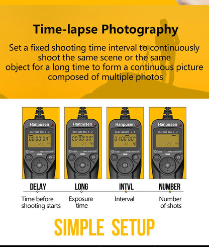 Camera Time Lapse Intervalometer — LCD Timer Remote Shutter Release for Canon, Nikon, Sony, Fujifilm, Olympus, Pentax