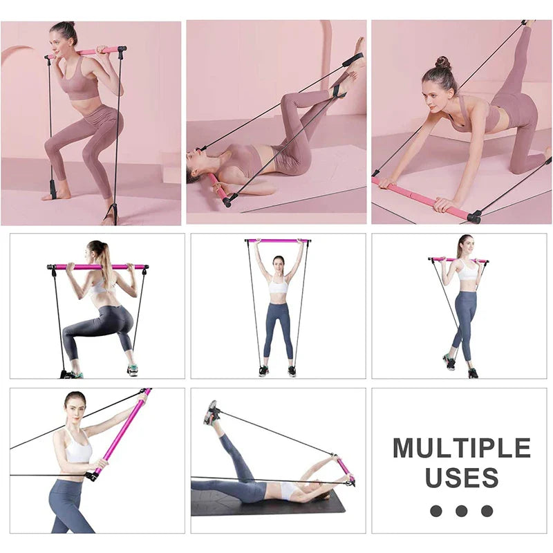 Elevate Your Fitness Routine with Multifunctional Pilates Bar - Combination Fitness Bar for Yoga, Chest Expansion, Back Training, and Elastic Rope Stretching Belt