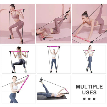 Elevate Your Fitness Routine with Multifunctional Pilates Bar - Combination Fitness Bar for Yoga, Chest Expansion, Back Training, and Elastic Rope Stretching Belt