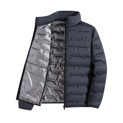 Graphene Self-Heating Down Jacket for Men – Solid Windproof, Pleated Stand Collar, Warm Winter Outerwear