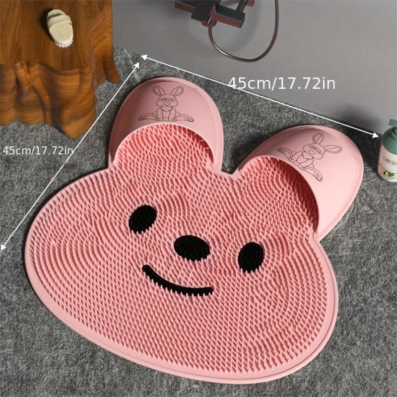 Rabbit Bathroom Anti-Slip Shower Mat – Circular Massage Foot Mat with Suction Cups, Foot & Back Scrubber