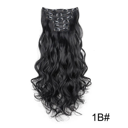 24-Inch 16 Clips-in Hair Extensions – Long Straight Synthetic Blonde & Black Hairpieces, Heat Resistant for Daily Use