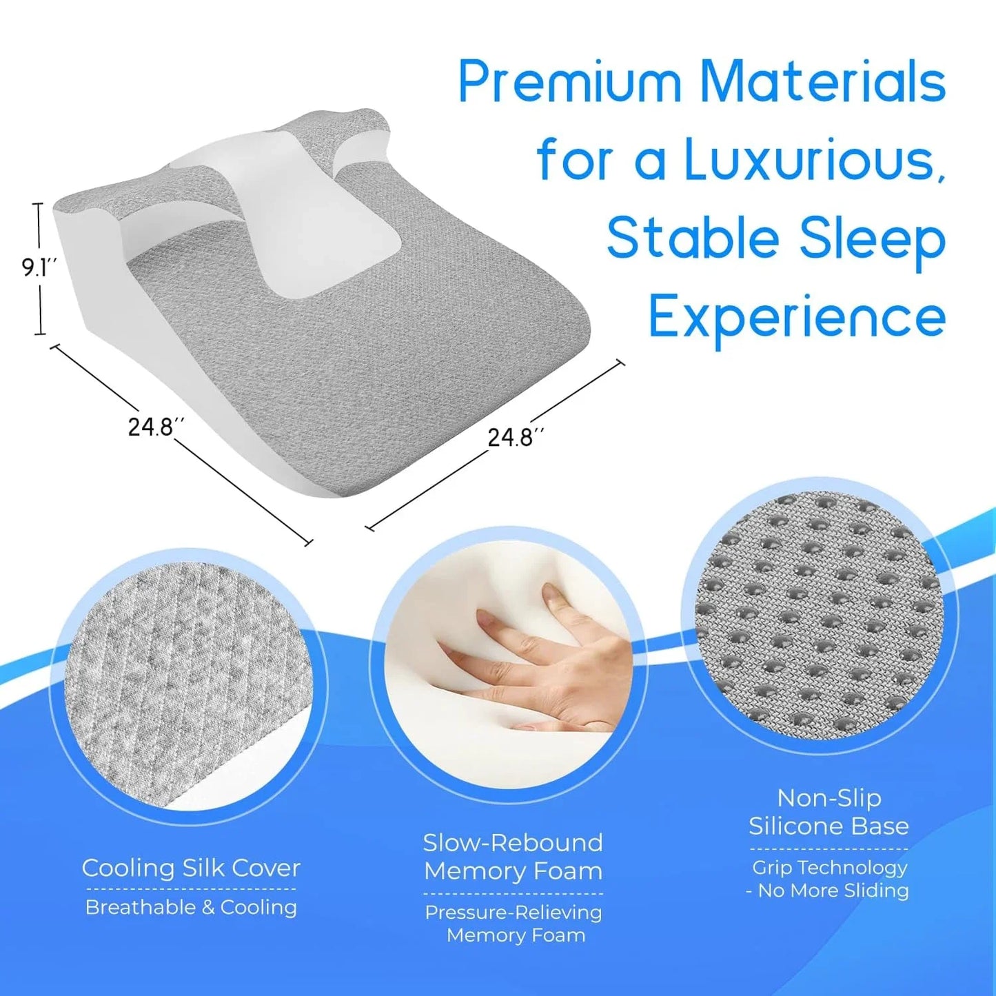 Bed Wedge Pillow for Sleeping — Ergonomic Support for Acid Reflux, Reading, and Prone Position, Ideal for Couples