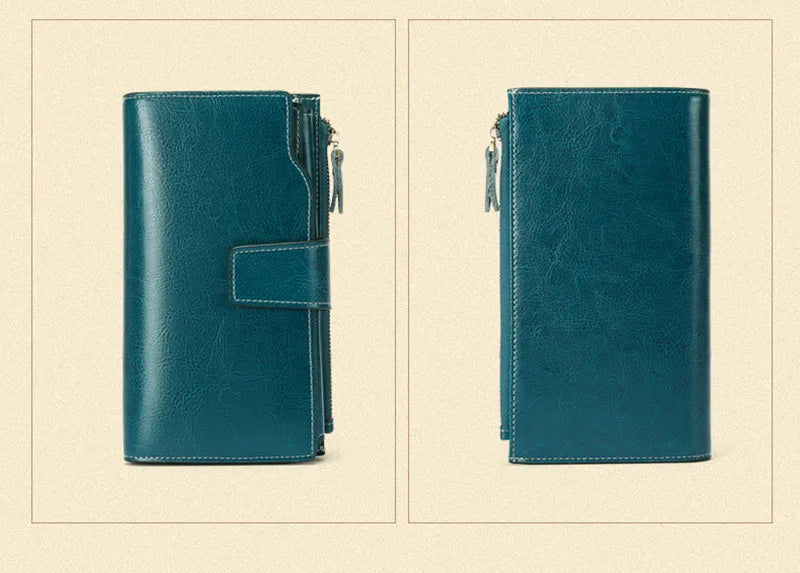 2024 New RFID Long Women’s Wallet — Genuine Leather Clutch with Zipper Coin Pocket, Card Holder & Printed Design
