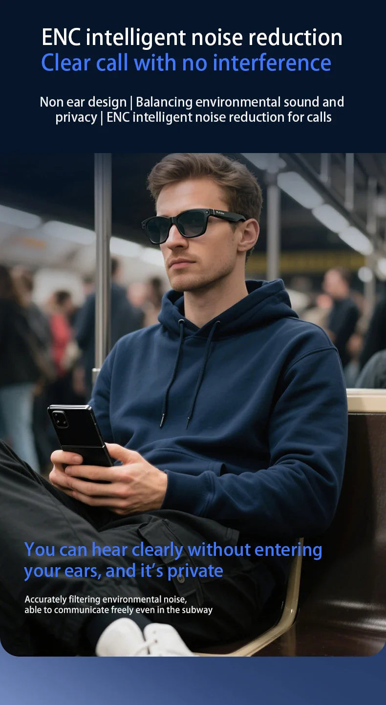 Blackview BV100 Smart Glasses — HD Camera, Bluetooth 5.4, 220mAh Battery, Stereo Bass Speakers, Noise-Cancelling Mic, Wear Detection