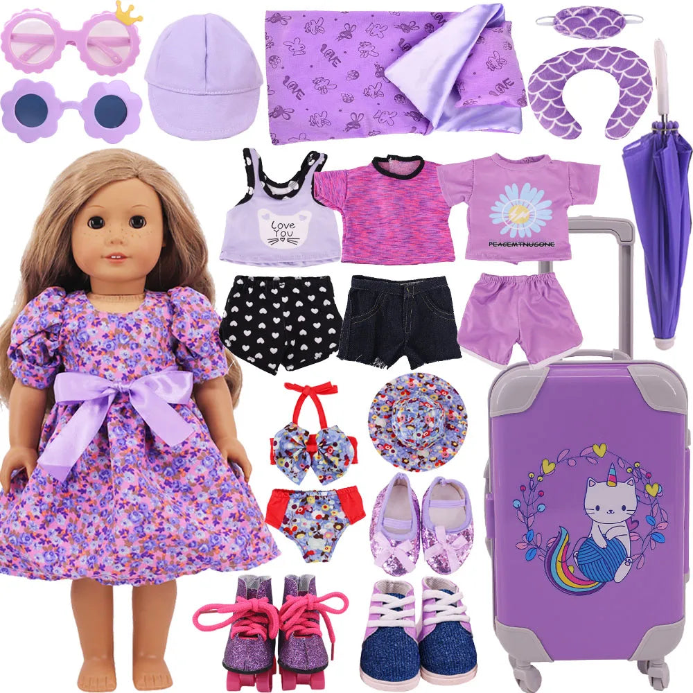 18-Inch Doll Nightdress Outfit — Purple Series Clothes for American & 43CM Baby Dolls, Our Generation Doll Gift