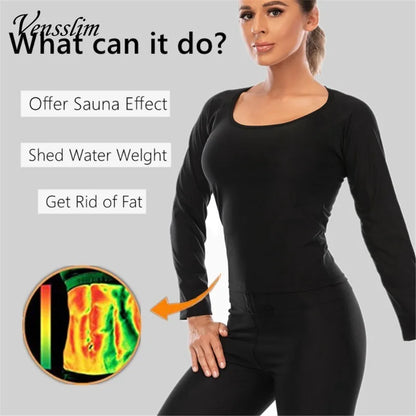 Vensslim Women’s Sauna Suit Body Shaper – Long Sleeve Sweat Slimming Waist Trainer Corset Workout Tummy Control Top