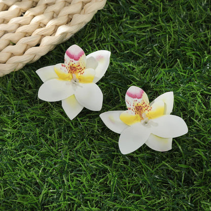 Simulated Orchid Flower Hairpins – White & Pink Hair Clips for Women, Summer Travel Seaside Fashion Headwear