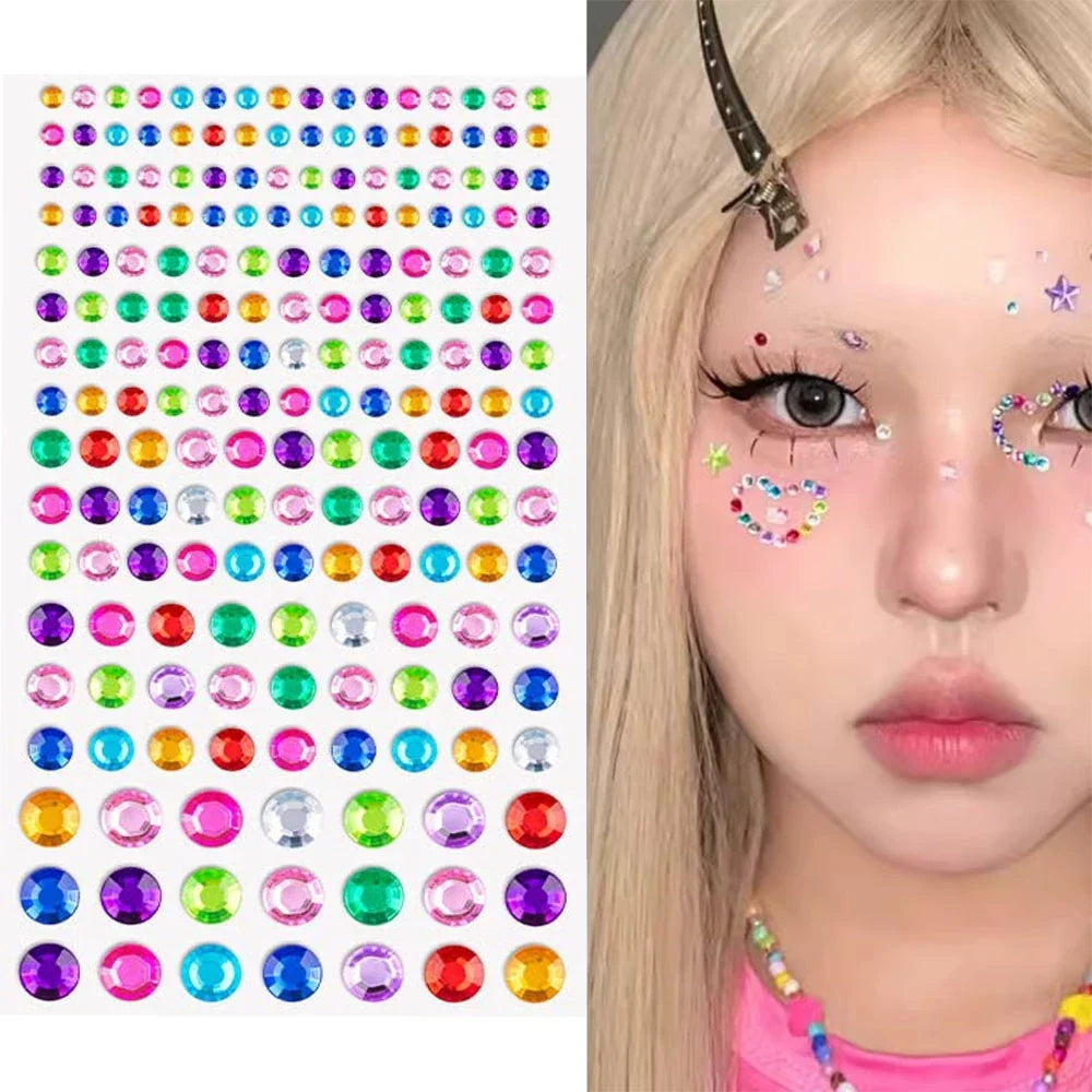 5D Face Diamond Gem Stickers - Colorful Rhinestone Body Makeup Tattoo for Festival, Nail Art & DIY Bling Style