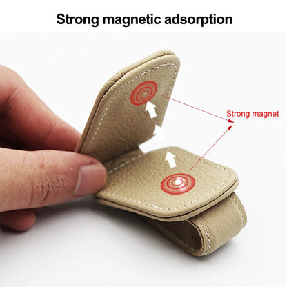 Multifunction Car Sun Visor Glasses Clip - Leather Eyeglasses Holder, Magnetic Sunglasses Hanger, Universal Interior Accessory