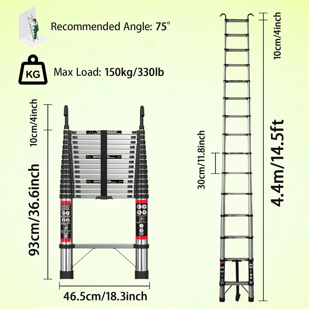 Telescopic Extension Ladder 2.6M-5M – Heavy Duty Folding Loft & Straight Ladder, Stainless Steel, Portable & Multi-Purpose Tool