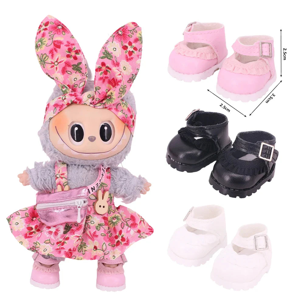 3.8cm Solid Color Lace-Up Canvas Shoes – PU Doll Shoes for 17cm Labubu Doll Clothes & Accessories Gift