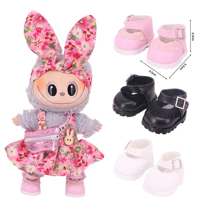 3.8cm Solid Color Lace-Up Canvas Shoes – PU Doll Shoes for 17cm Labubu Doll Clothes & Accessories Gift