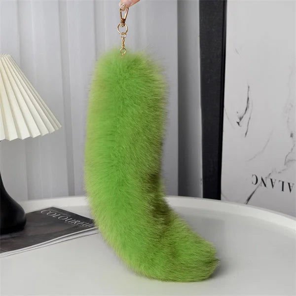 2024 Natural Fox Fur Tail Keychain – Chic Y2K Furry 40cm Keyring Accessory for Women’s Car Keys