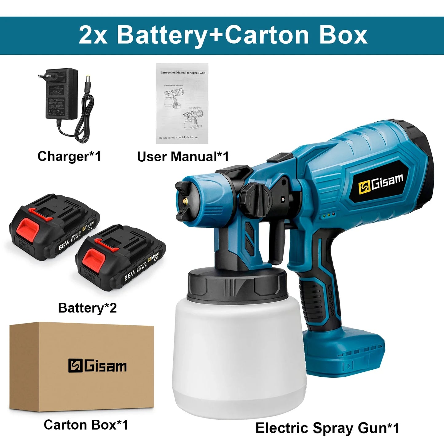 1000ML Cordless Electric Spray Gun – High Power HVLP Paint Sprayer for Auto, Furniture, Steel Coating, Compatible with Makita 18V Battery