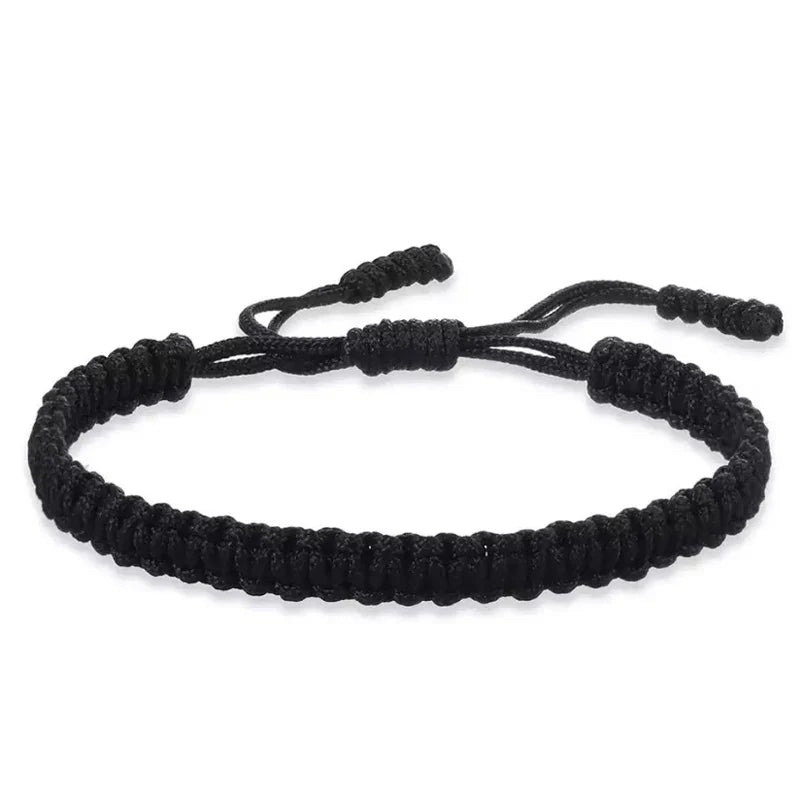 Handmade Tibetan Rope Bracelet - Red & Black Woven Buddhist Good Luck Amulet Jewelry Gift for Women & Girls
