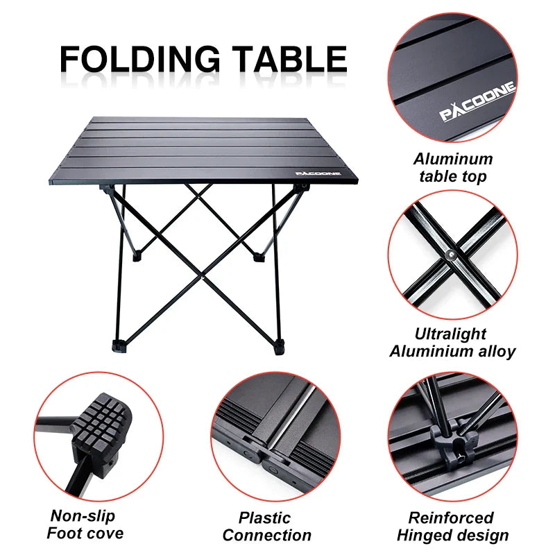 PACOONE Portable Camping Table – Ultralight, Foldable Aluminium Desk for Hiking, BBQ & Picnic