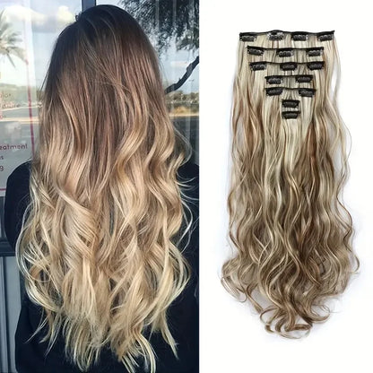 Clip-In Hair Extensions, 7-Piece Full Head 22-Inch Long Curly Wavy Synthetic Hair Extensions for Women and Girls
