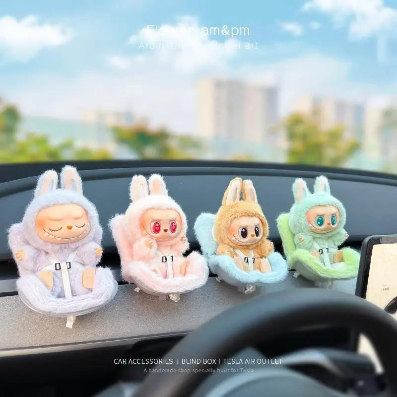 Labubu Car Doll Safety Seat – Kawaii Plush Aromatherapy Air Freshener for Ob11 & Dolls up to 18cm