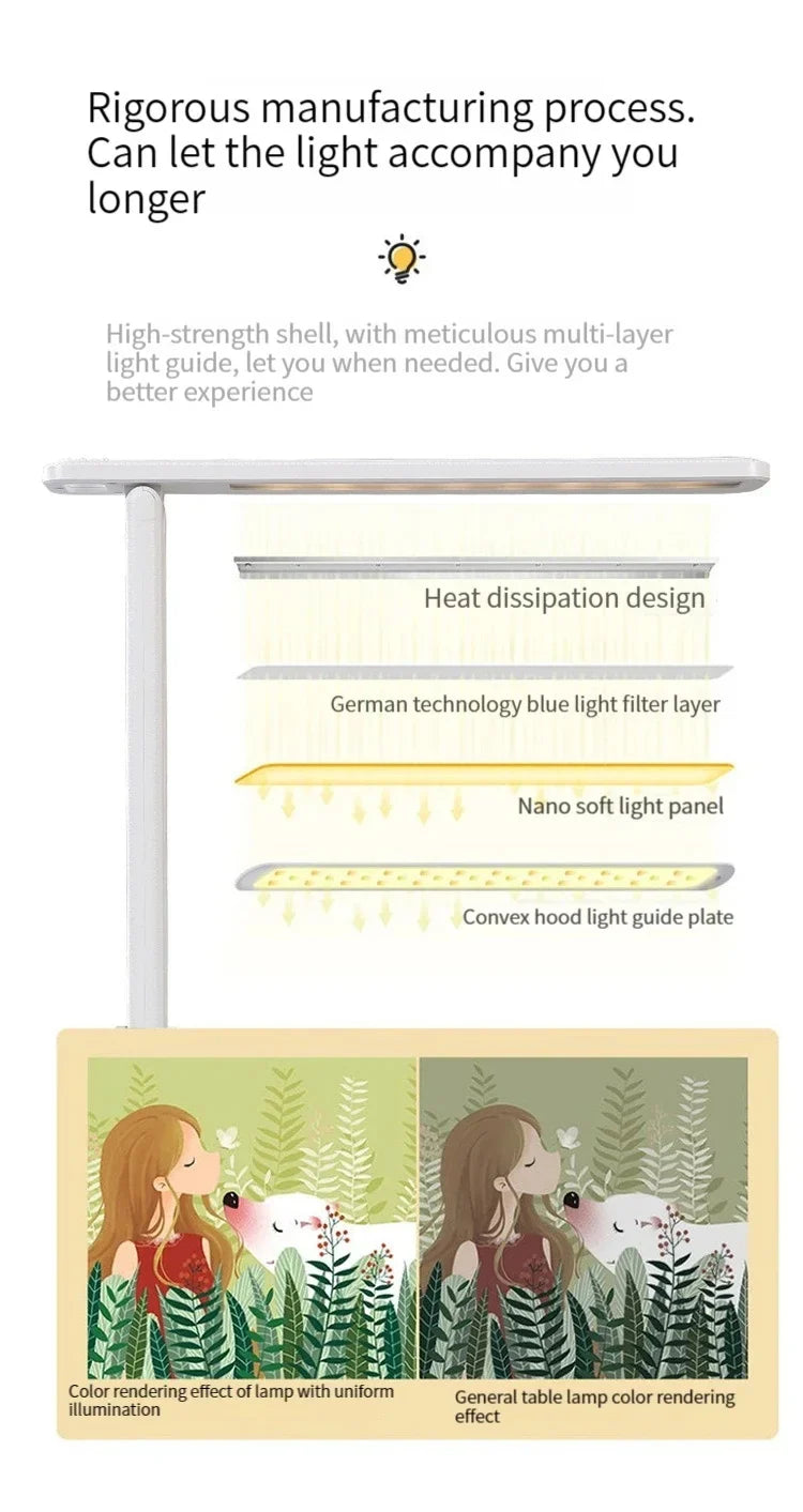 Folding LED Desk Lamp – Touch Dimmable Eye Protection Night Light for Bedroom, Bedside & Study with USB Plug-in