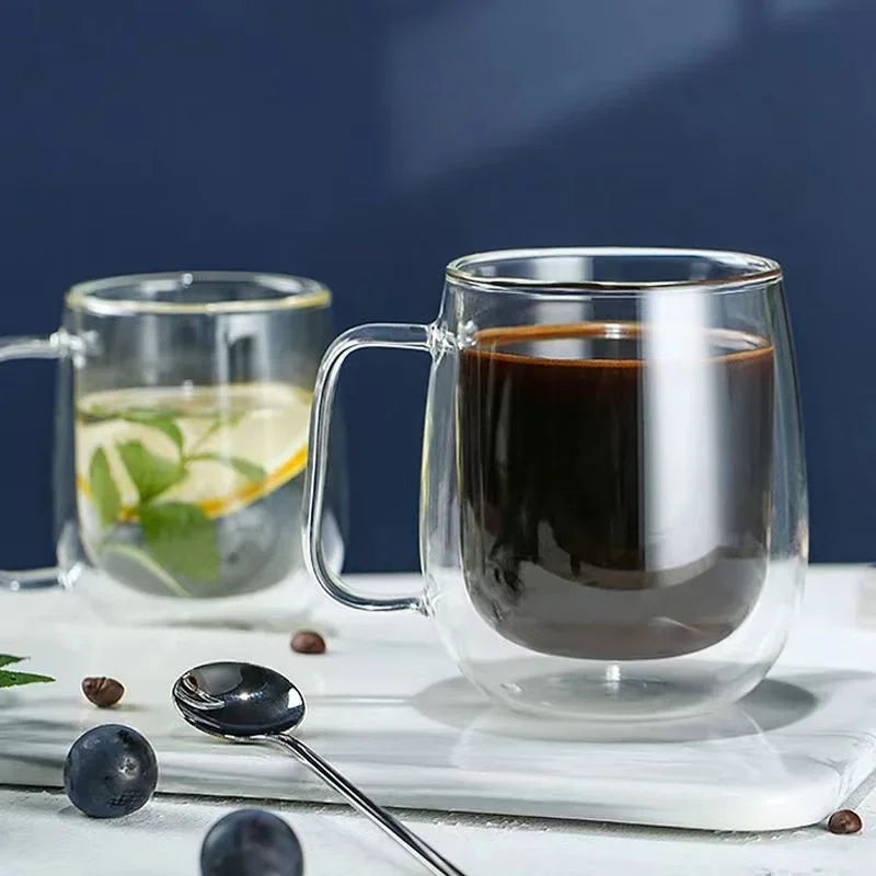 150-350ml Heat Resistant Borosilicate Glass Mug – Double Wall Coffee Cup with Handle, Clear Milk & Water Cup Gift