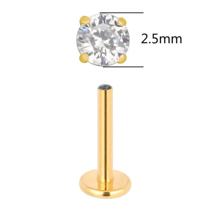 ASTM F136 Titanium CZ Labret Stud Earrings for Ear, Lip & Nose Piercings