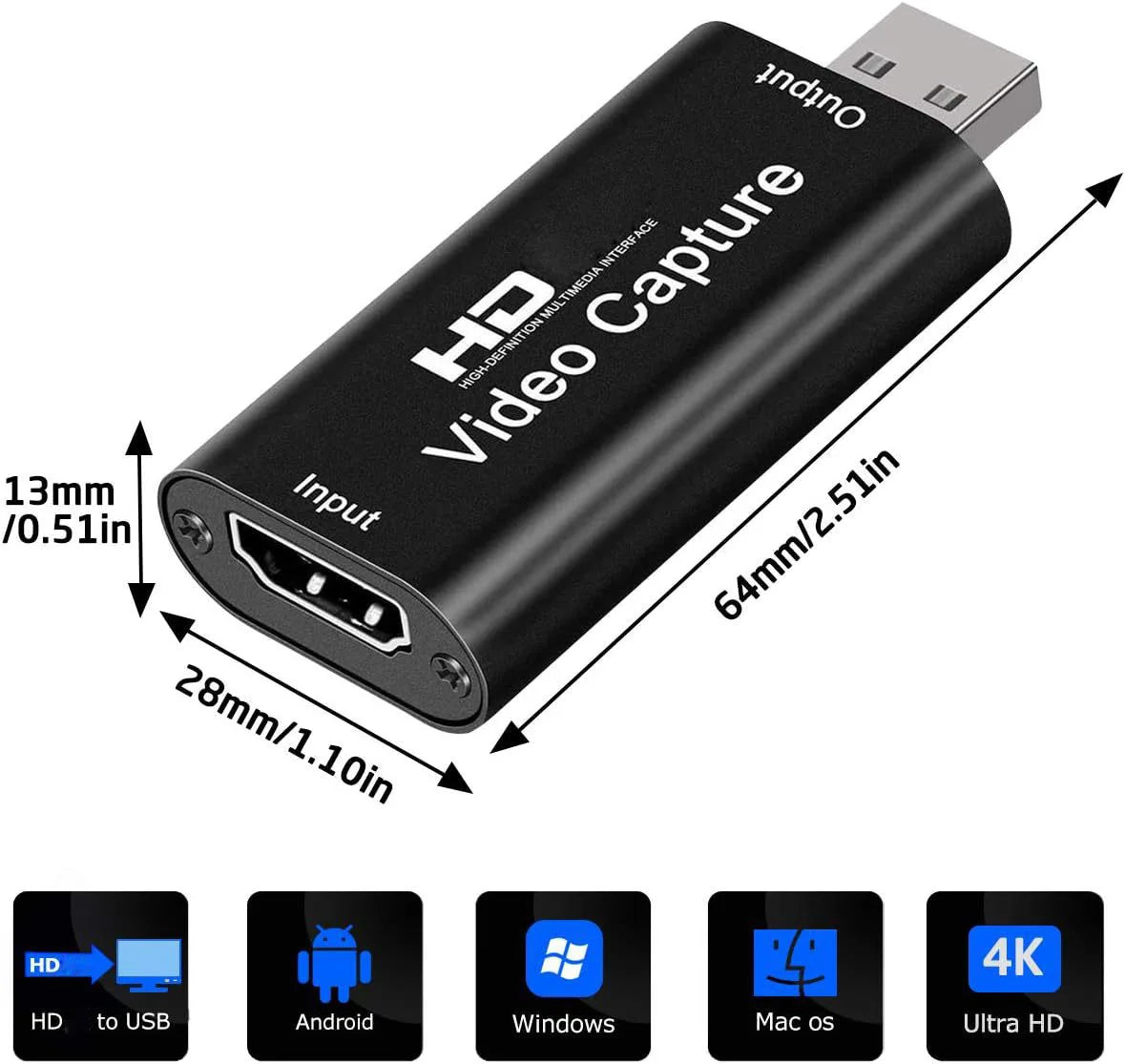 4K HDMI-Compatible Video Capture Card – USB 2.0 1080P Streaming Recorder for PS4, Game, DVD, and Camera