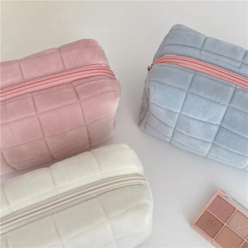 Solid Fur Cosmetic Storage Bag – Large Women’s Zipper Makeup Organizer Handbag, Stationery & Travel Toiletry Case