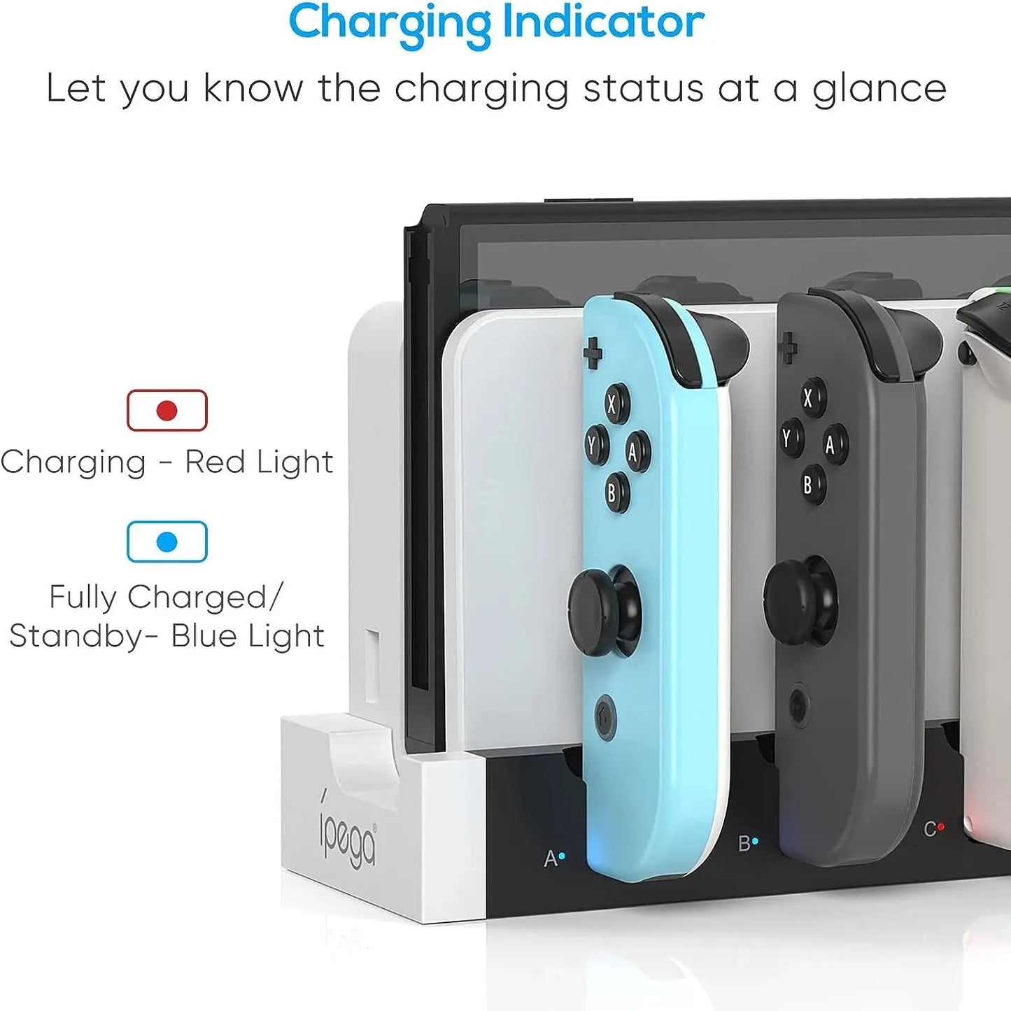 IPEGA PG-9186 Joycon Charging Dock Station for Switch & OLED – Charges Up to 4 Controllers, Compatible with All Models