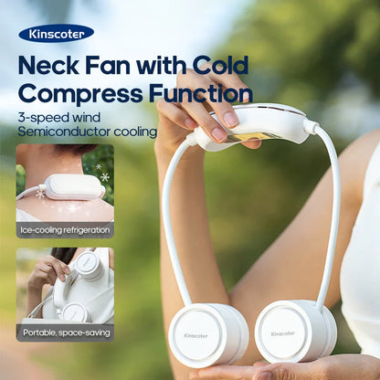 Portable Personal Neck Fan – 3-Speed Cooling with Cold Compress, Dual 800mAh Battery Mini Electric Fan for Outdoor Travel & Sports