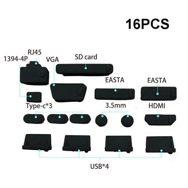 16PCS Silicone Dust Plug Set - Waterproof Anti Dust Covers for USB Type C Laptop & Device Ports
