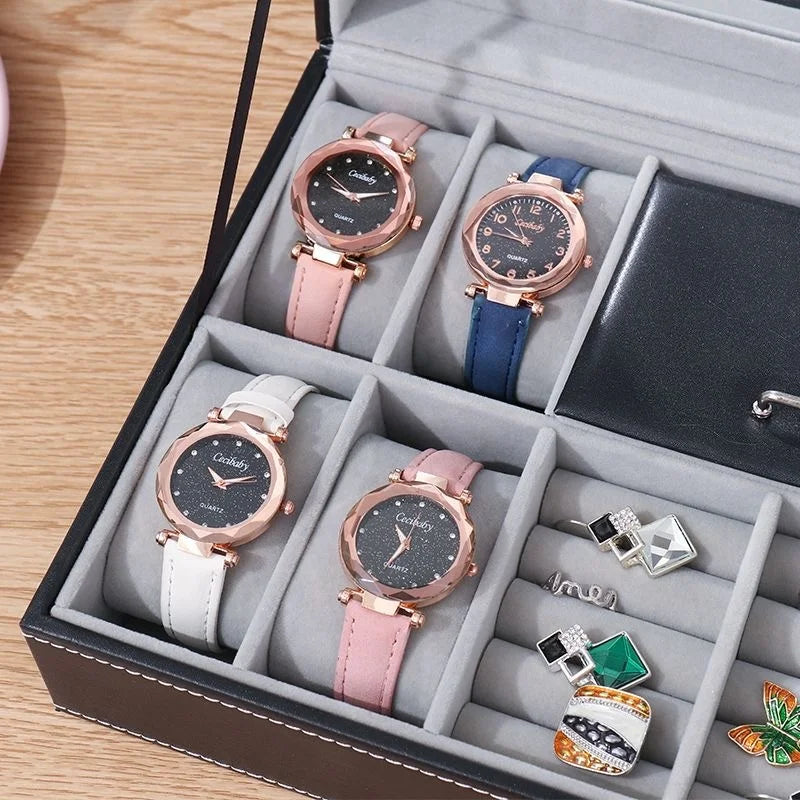 PU Leather Jewelry & Watch Organizer Box — Storage Case for Rings, Earrings, Bracelets, Perfect Gift Casket