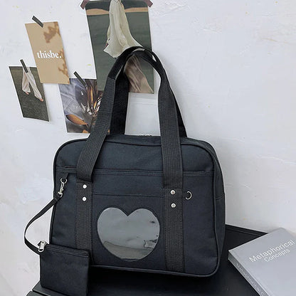 Japanese Lolita Heart JK School Bag | Fashion PU Oxford Handbag for Women, Students & Cosplay Anime Shoulder Bag