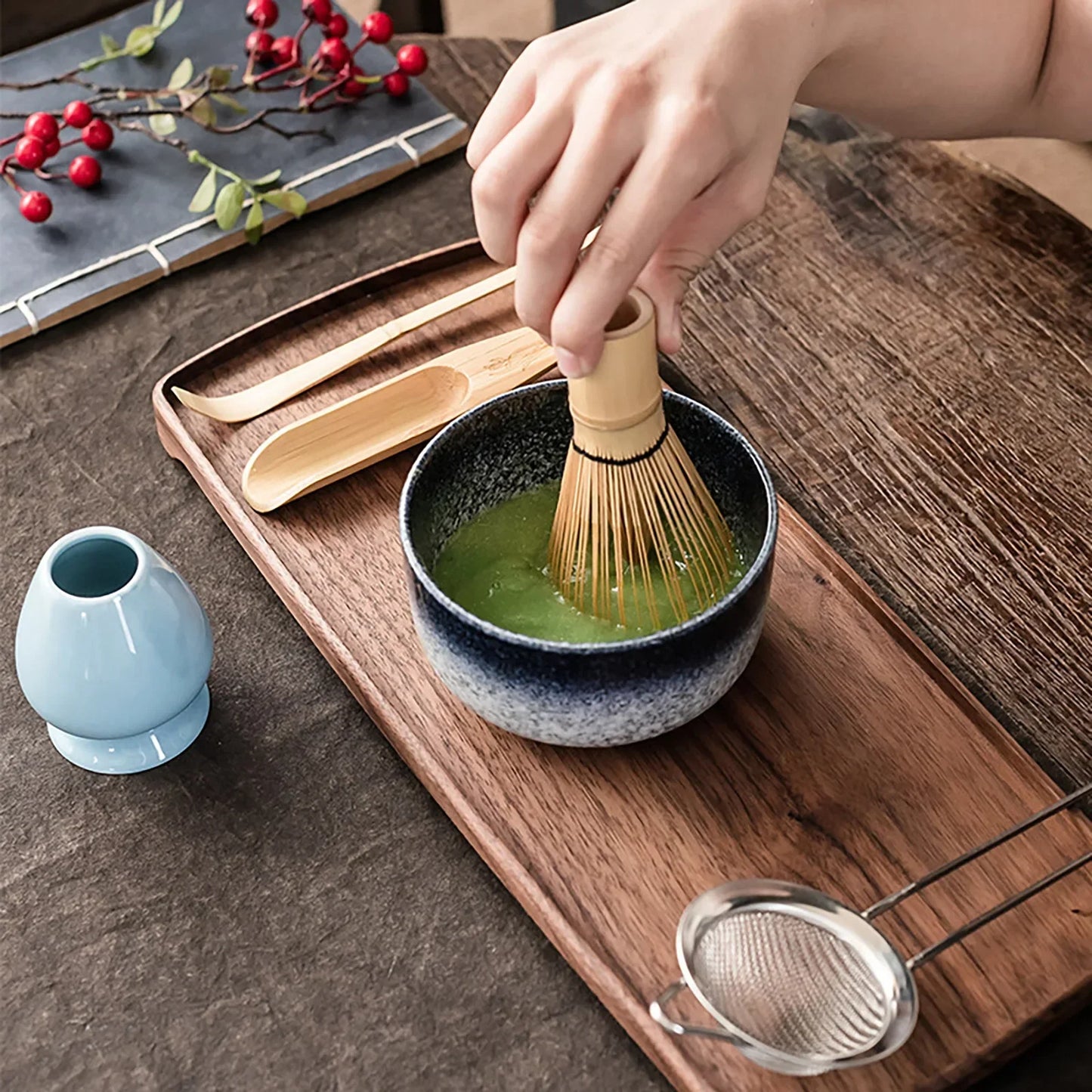 4/6Pcs Bamboo Matcha Tea Whisk Set – Scoop, Brush, Strainer & Bowl for Japanese Tea Ceremony