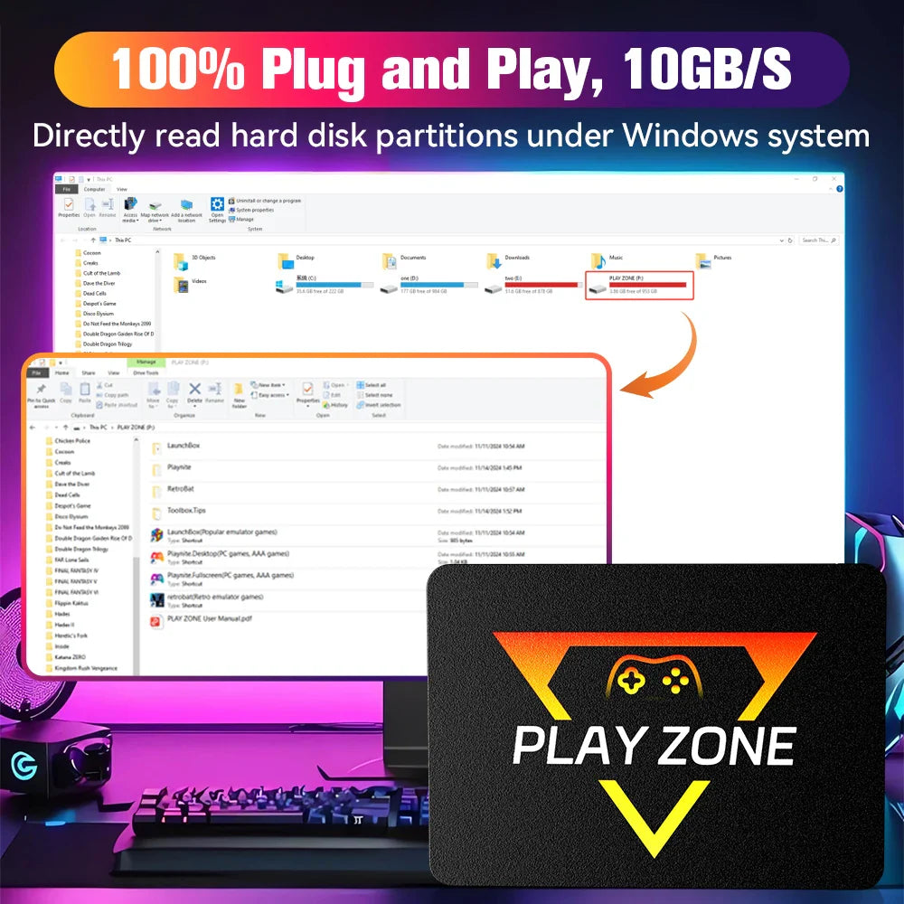 Retro Gaming SSD – 16191 Games for Switch, PS5, Xbox, PS4, PS3, PS2, WiiU, 80+ Emulators, Launchbox, Retrobat, Playnite for PC/Laptop