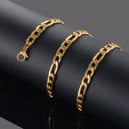 Gold Color Stainless Steel Figaro Chain – 3.0mm-9.5mm for Men & Women, High-Quality Fashion Jewelry