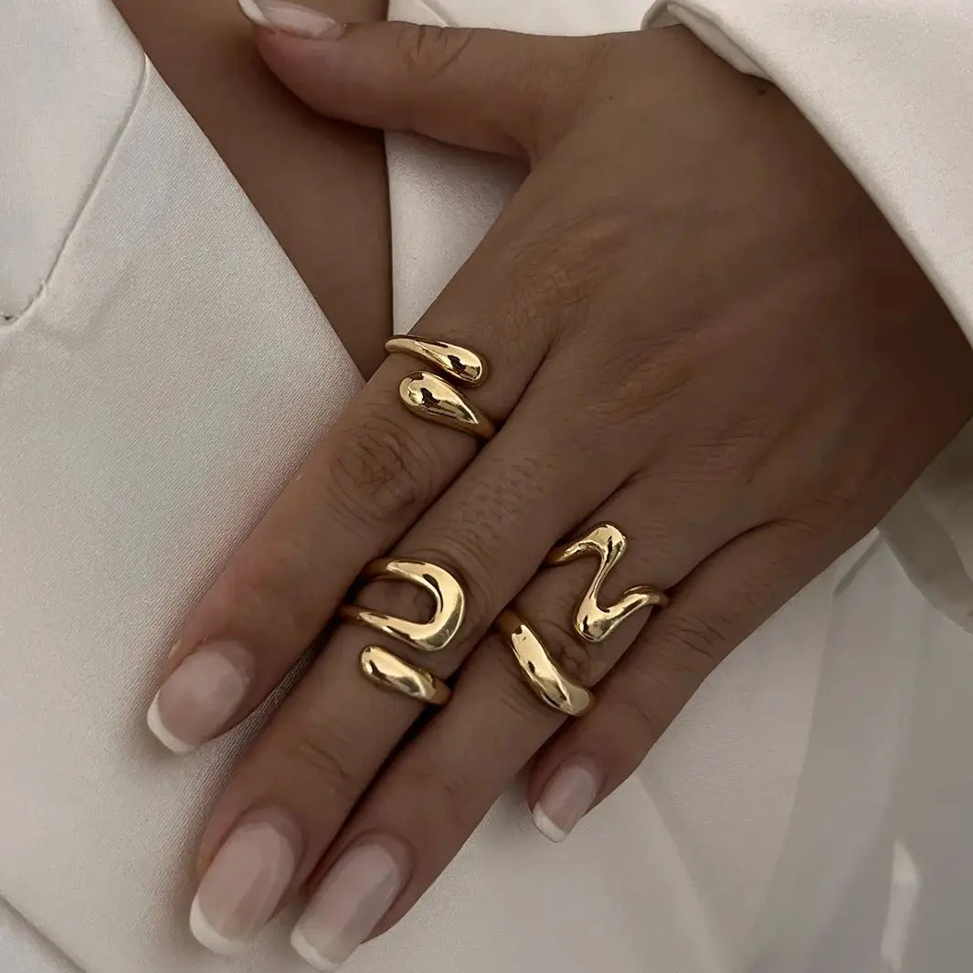 DIEZI Irregular Geometric Knuckle Ring Set — Punk Beach Fashion Gold & Silver (Unisex)