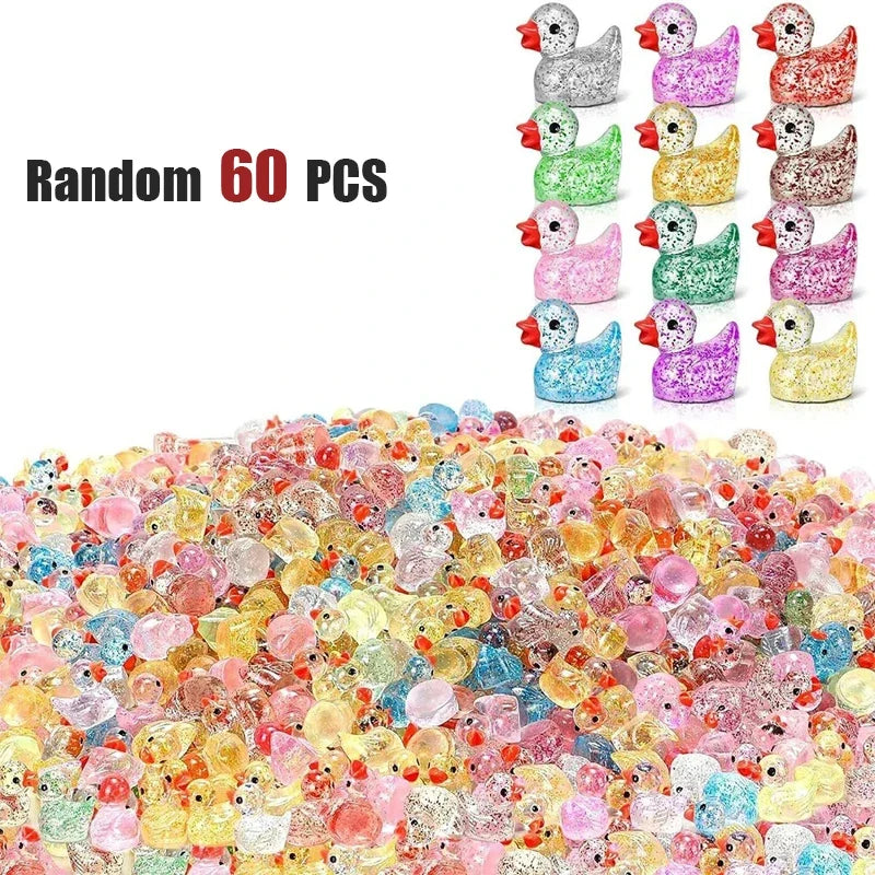 Glitter Mini Resin Ducks - Tiny DIY Garden, Aquarium & Dollhouse Decorations