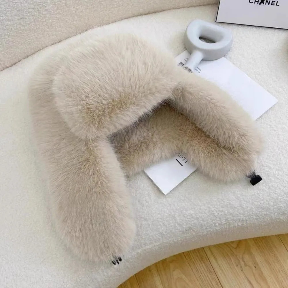 Fashion Faux Fur Bomber Hat – Thickened Windproof Cap with Earflaps & Warm Earmuffs for Women