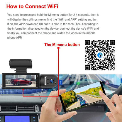 1080P WiFi Dual Camera Dash Cam — Front & Inside Car DVR with IR Night Vision, Loop Recording & Wide-Angle Lens