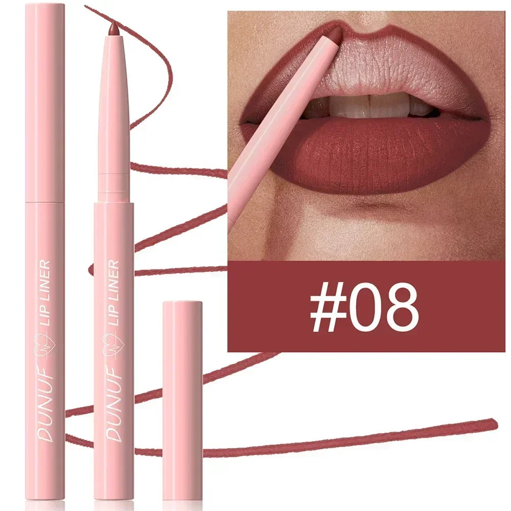 Matte Red Brown Lip Liner Pencil – Waterproof Slim Lip Contour Pen with Tapered Nib Long-Lasting Lip Stain