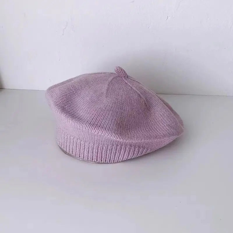 Flower Baby Beret Hat - Warm Knitted Winter Beanie Cap for Infant Girls & Toddlers