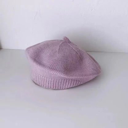 Flower Baby Beret Hat - Warm Knitted Winter Beanie Cap for Infant Girls & Toddlers