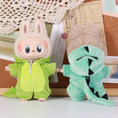 13cm Labubu Doll Clothes — 6-Piece Dinosaur Animal Outfit with Hat