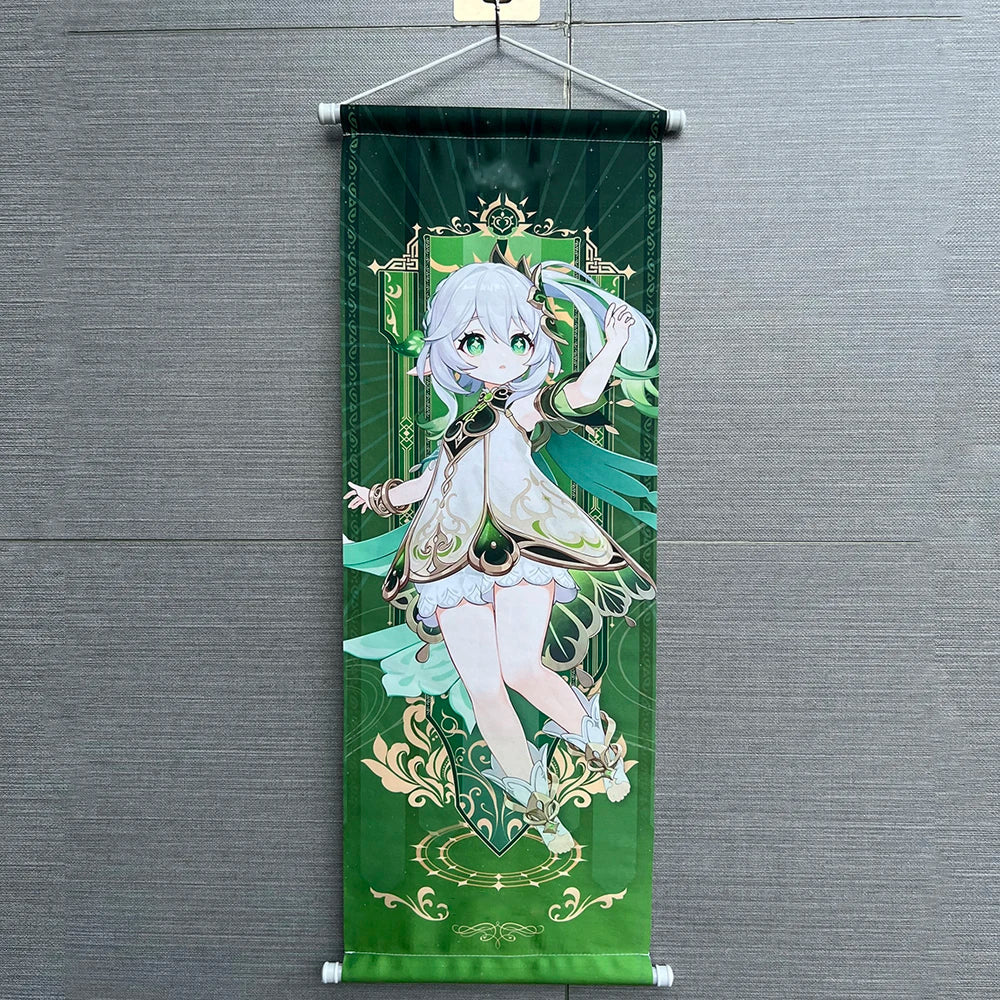 Hot Game Impact Scroll Canvas – Cartoon Heroes Wall Hanging Poster for Cosplay, Halloween, Xmas Decor & Gifts